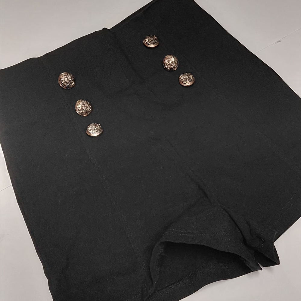 Chocolate Black High Waist Women's Shorts with Button Accents Size M